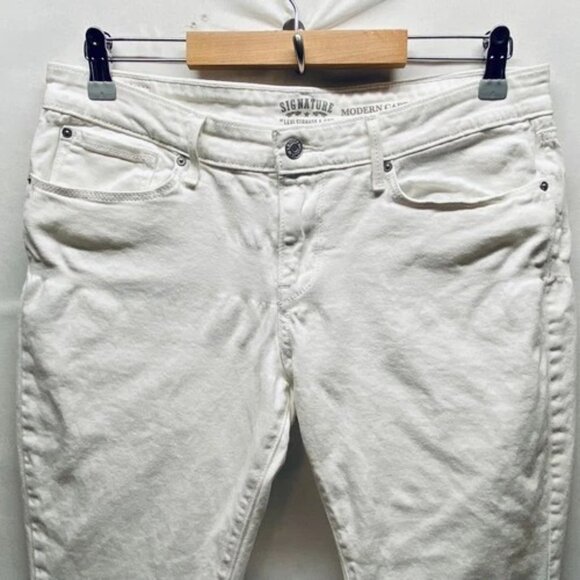 Levi's Modern Capri Pant Women's 12 White 5 Pocket Cuffed Stretch Denim Levi GUC - Picture 2 of 11
